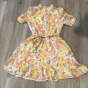 THML Yellow Pink Ruffled Tie Front Sundress